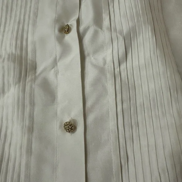 ST. JOHN designer tuxedo blouse size 12 gold buttons luxury spring 2011 - Picture 4 of 7